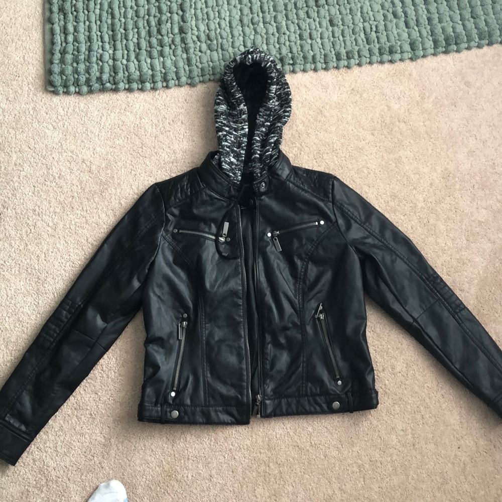 Faux leather jacket with hood